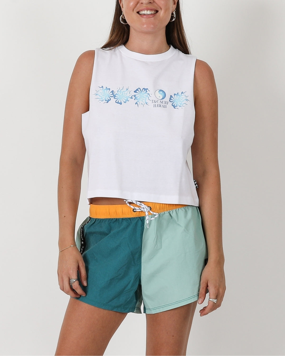 Hibiscus Crop Tank - White
