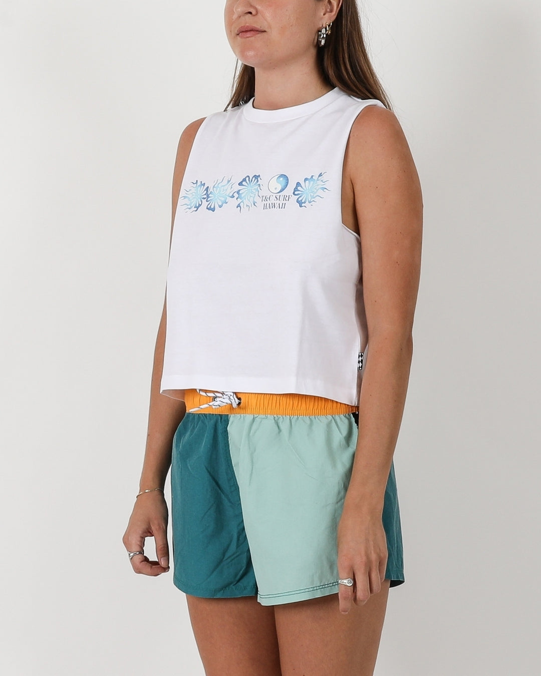 Hibiscus Crop Tank - White