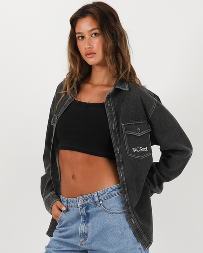 Seaside L/S Boyfriend Shirt - Washed Black