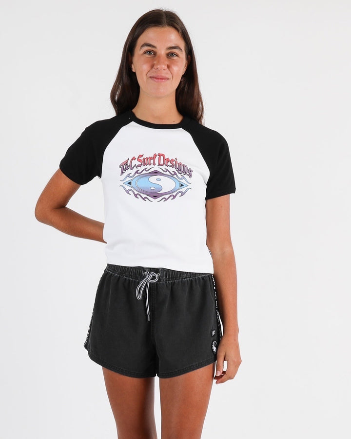 North Shore Baby Tee - White/Black