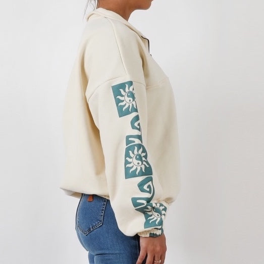 Retro Sun Half Zip Fleece - Snow