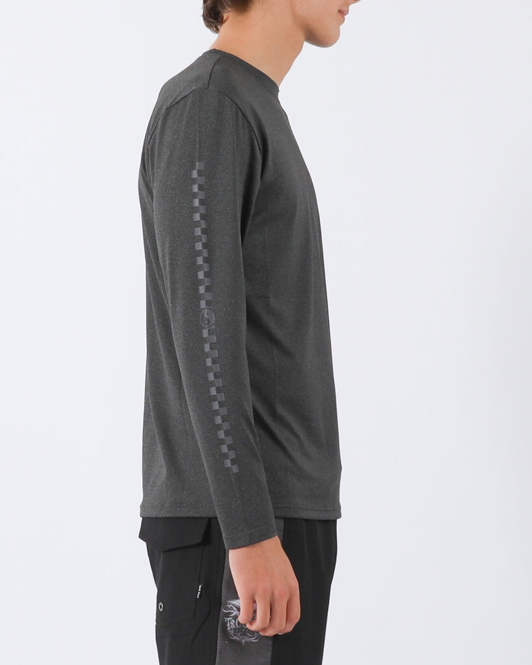 Boys Checker L/S Surf Tee UPF 50+ - Black Heather