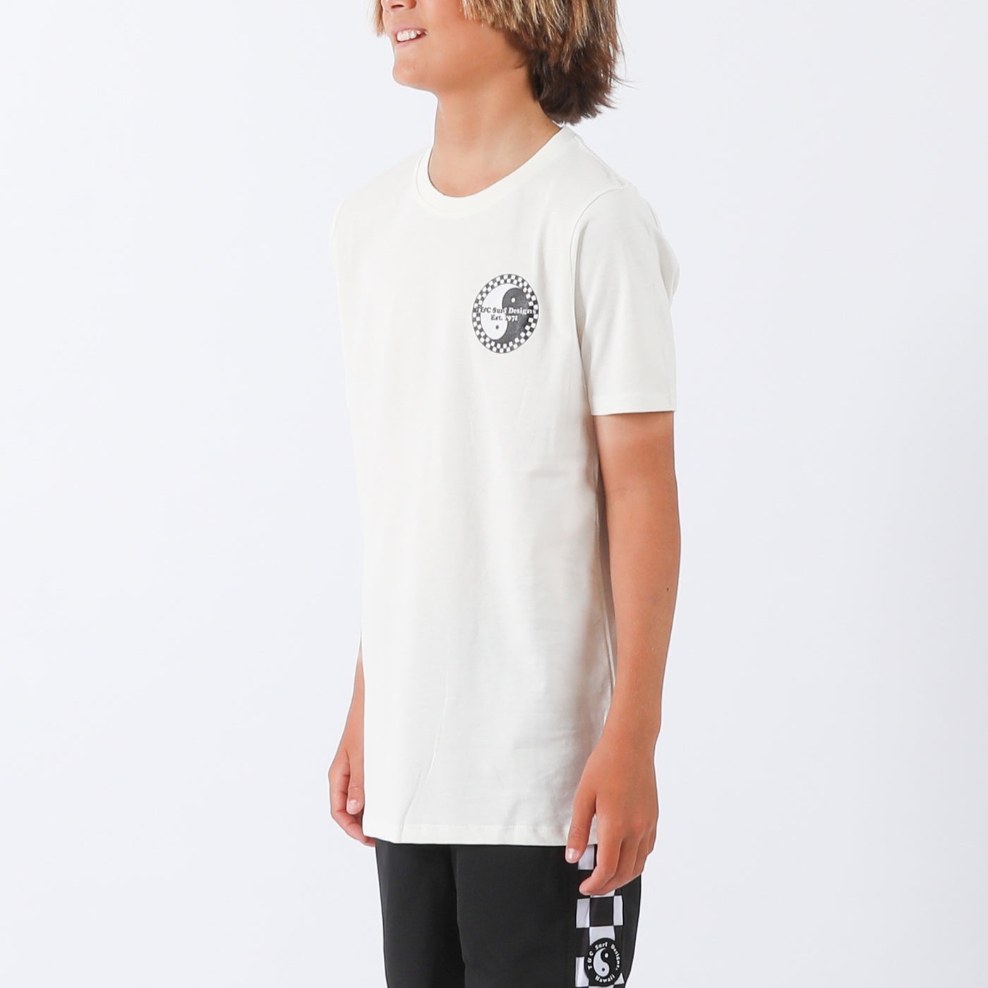 Boys Icon Checker Tee - Bone/Jade