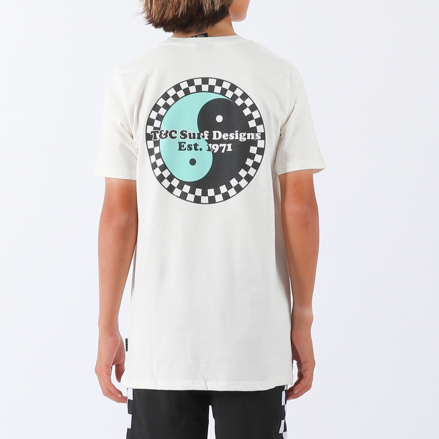 Boys Icon Checker Tee - Bone/Jade