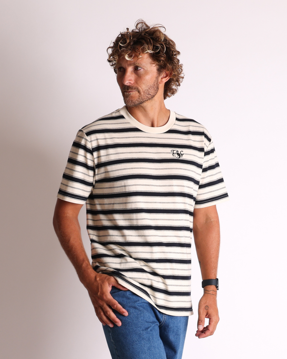 Nomad Stripe Tee - Bone/Black