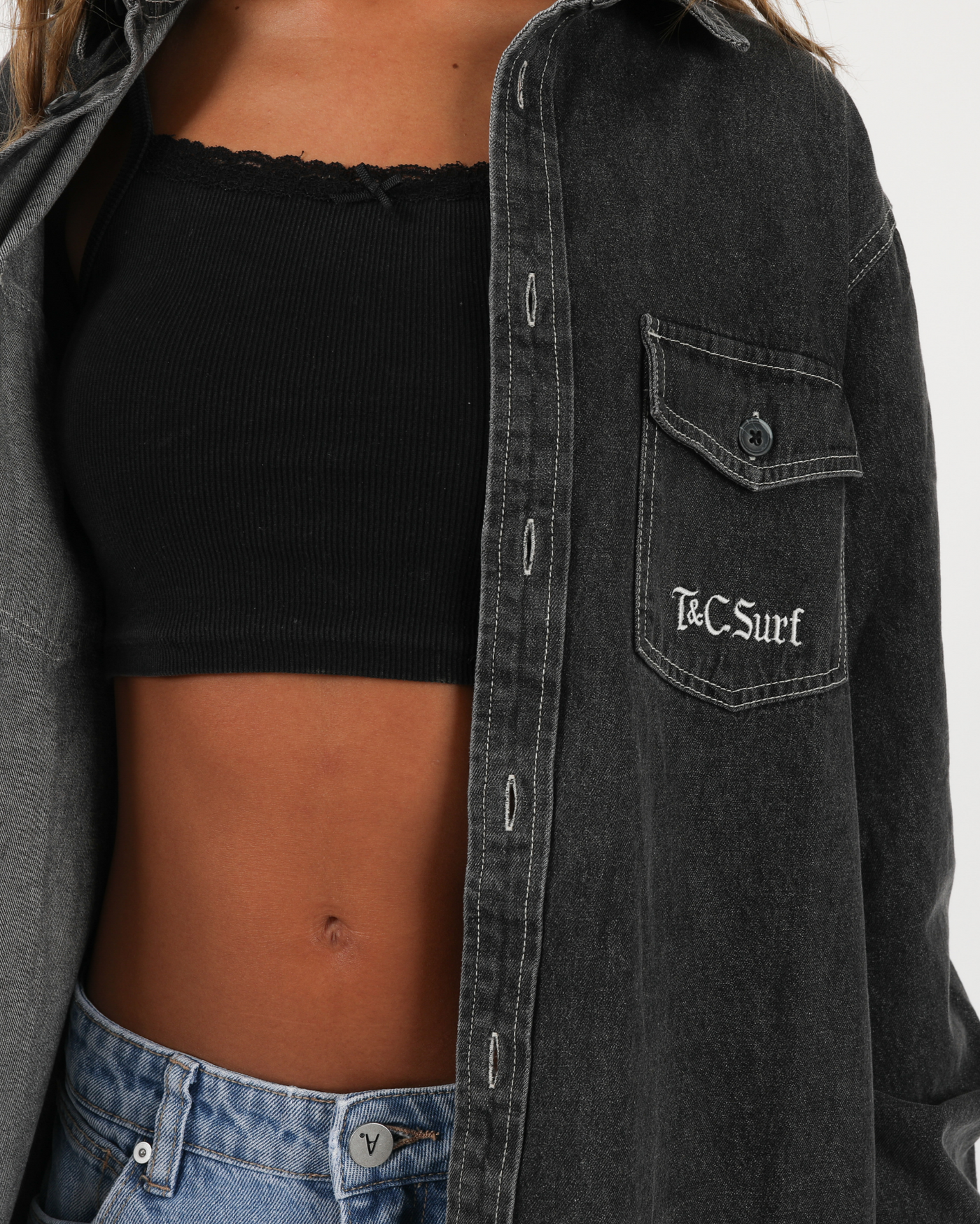 Seaside L/S Boyfriend Shirt - Washed Black