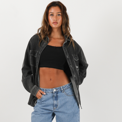 Seaside L/S Boyfriend Shirt - Washed Black