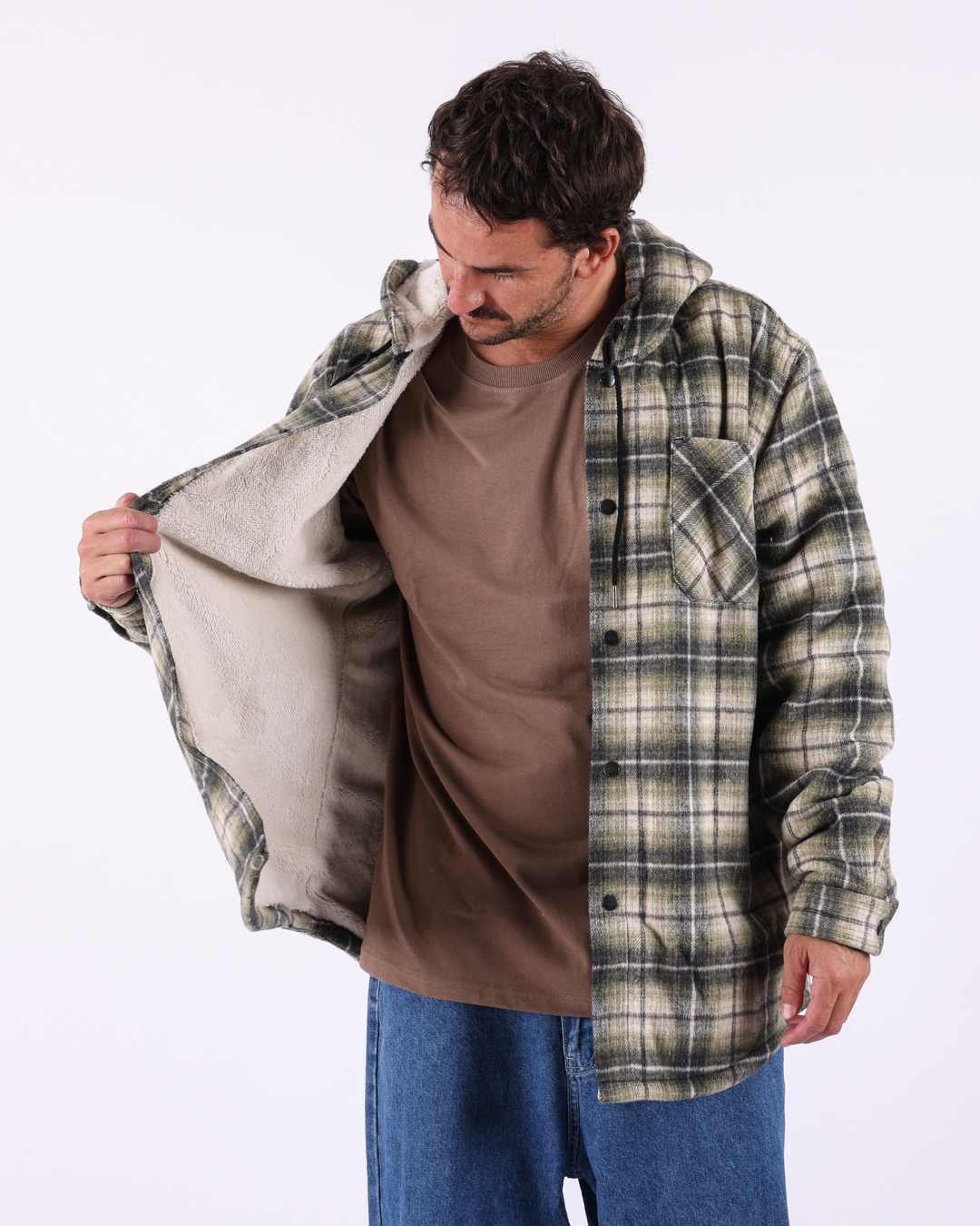 Fluid Hooded Sherpa Jacket- Moss