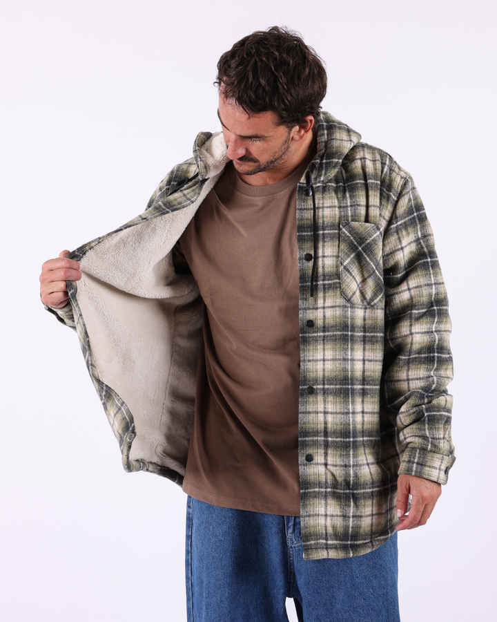 Fluid Hooded Sherpa Jacket- Moss