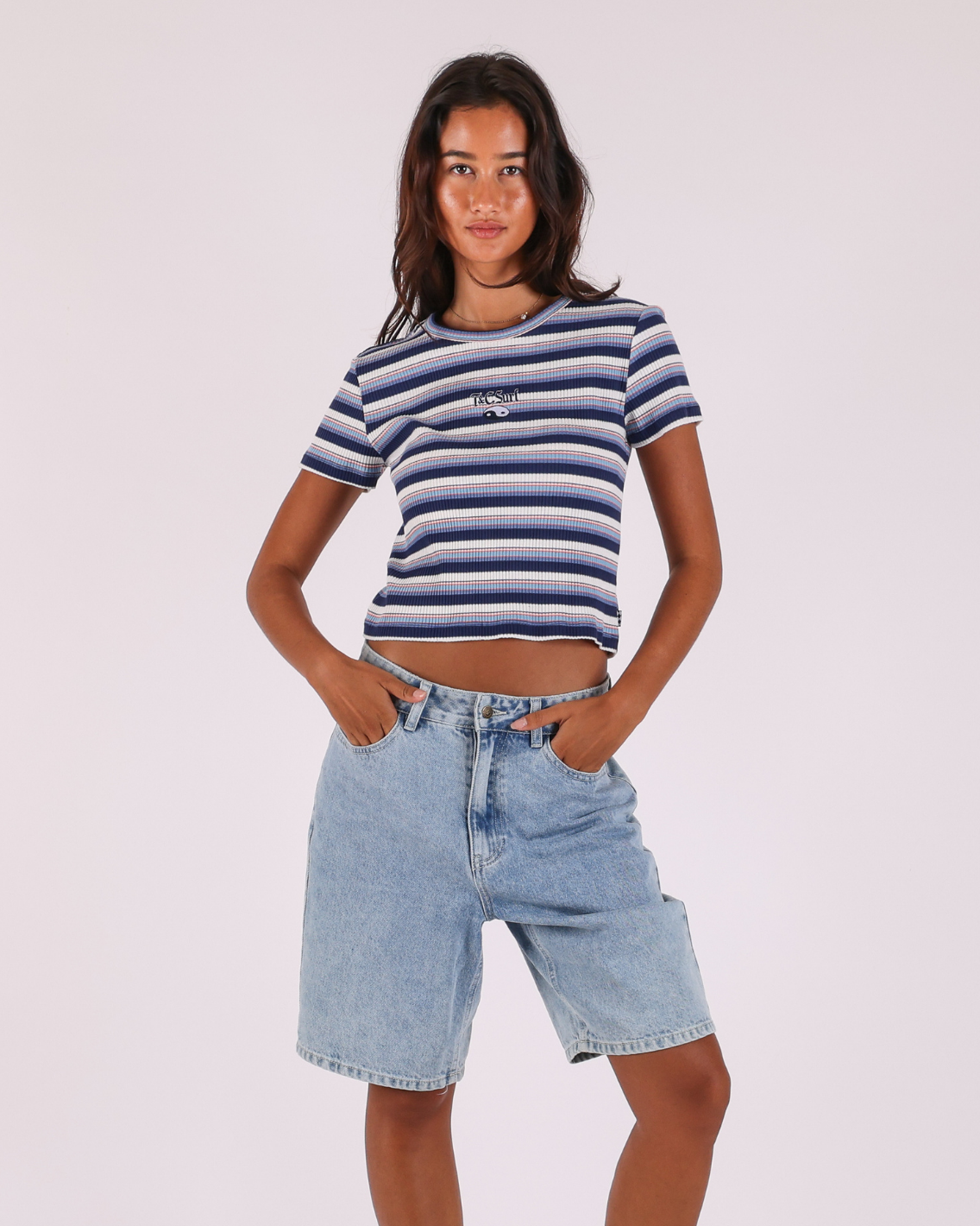 Line Up Shrunken Fit Tee - Stripe