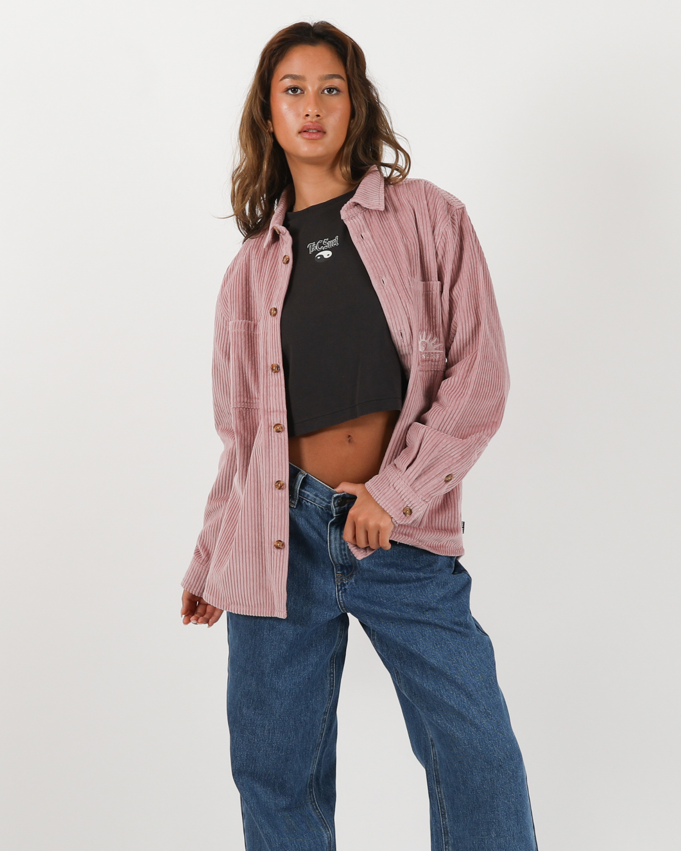 Motion L/S Cord Boyfriend Shirt - Musk