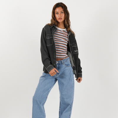 Seaside L/S Boyfriend Shirt - Washed Black