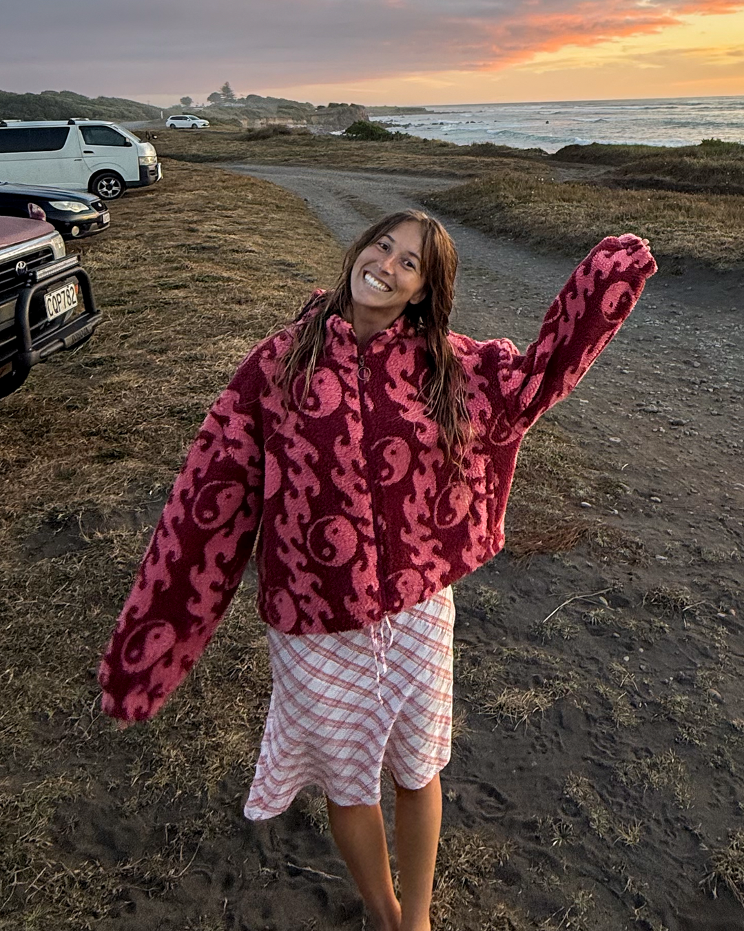 Wave Sherpa Fleece - Ruby