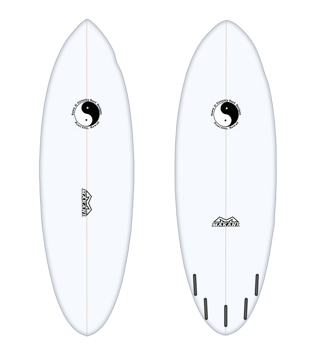 Mini Beast surfboard in white – deck and bottom