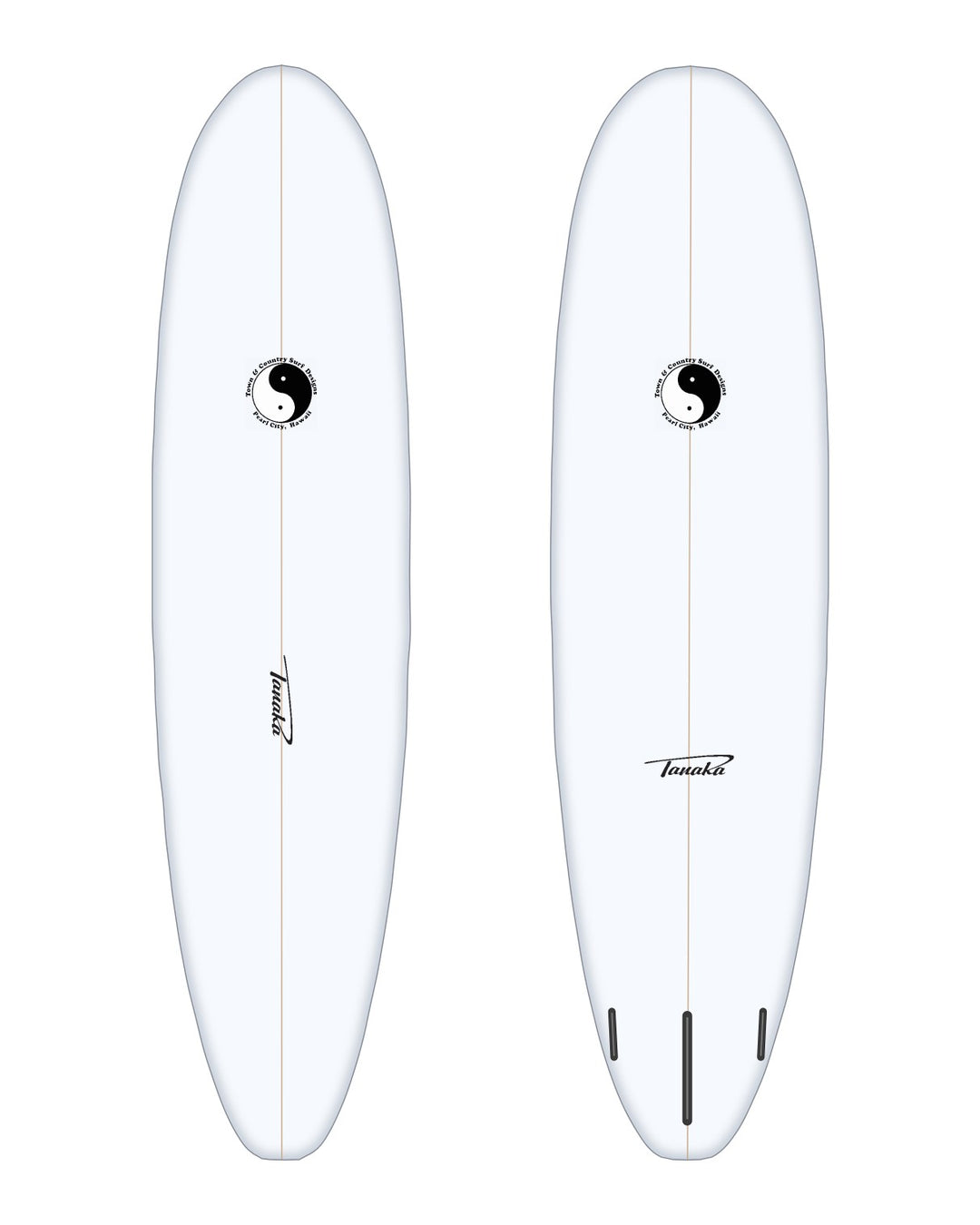 Mini Tanker surfboard in white – deck and bottom