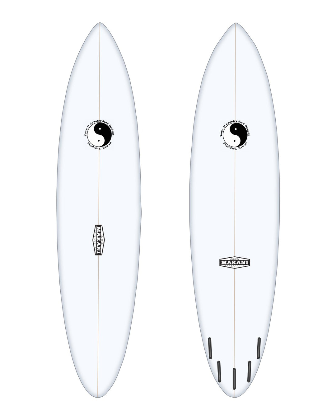 Missing Link Mid-Length surfboard in white – deck and bottom