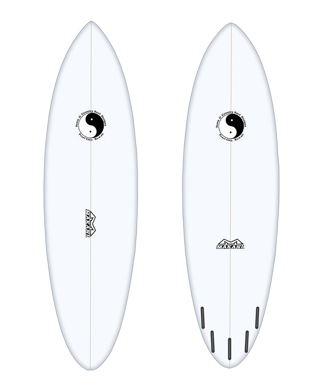 Missing Link surfboard in white – deck and bottom