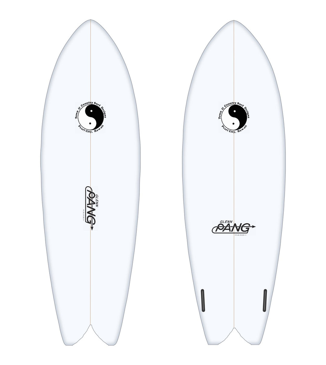 Retro Fish surfboard in white – deck and bottom