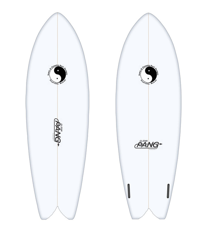 Retro Fish surfboard in white – deck and bottom