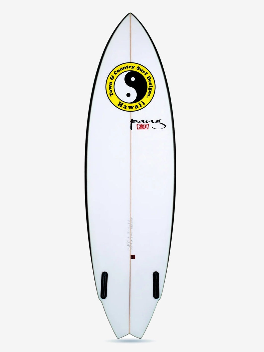 The Saint twin fin – B/W spray – bottom