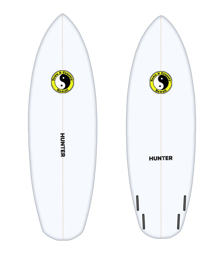 Tiny Terror surfboard in white – deck and bottom