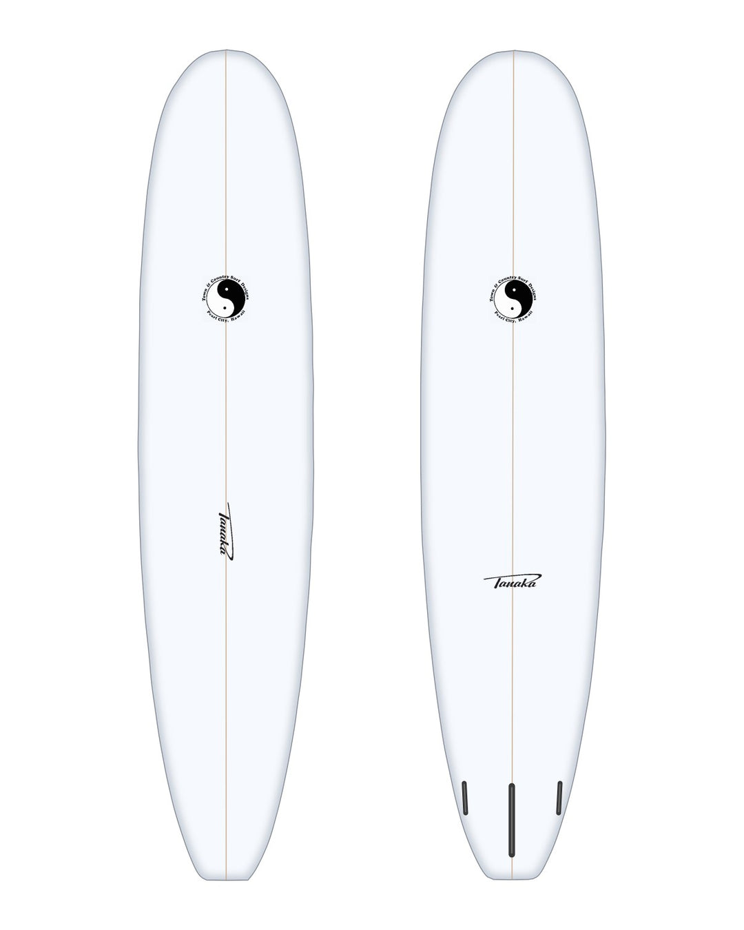 Town Model surfboard in white – deck and bottom