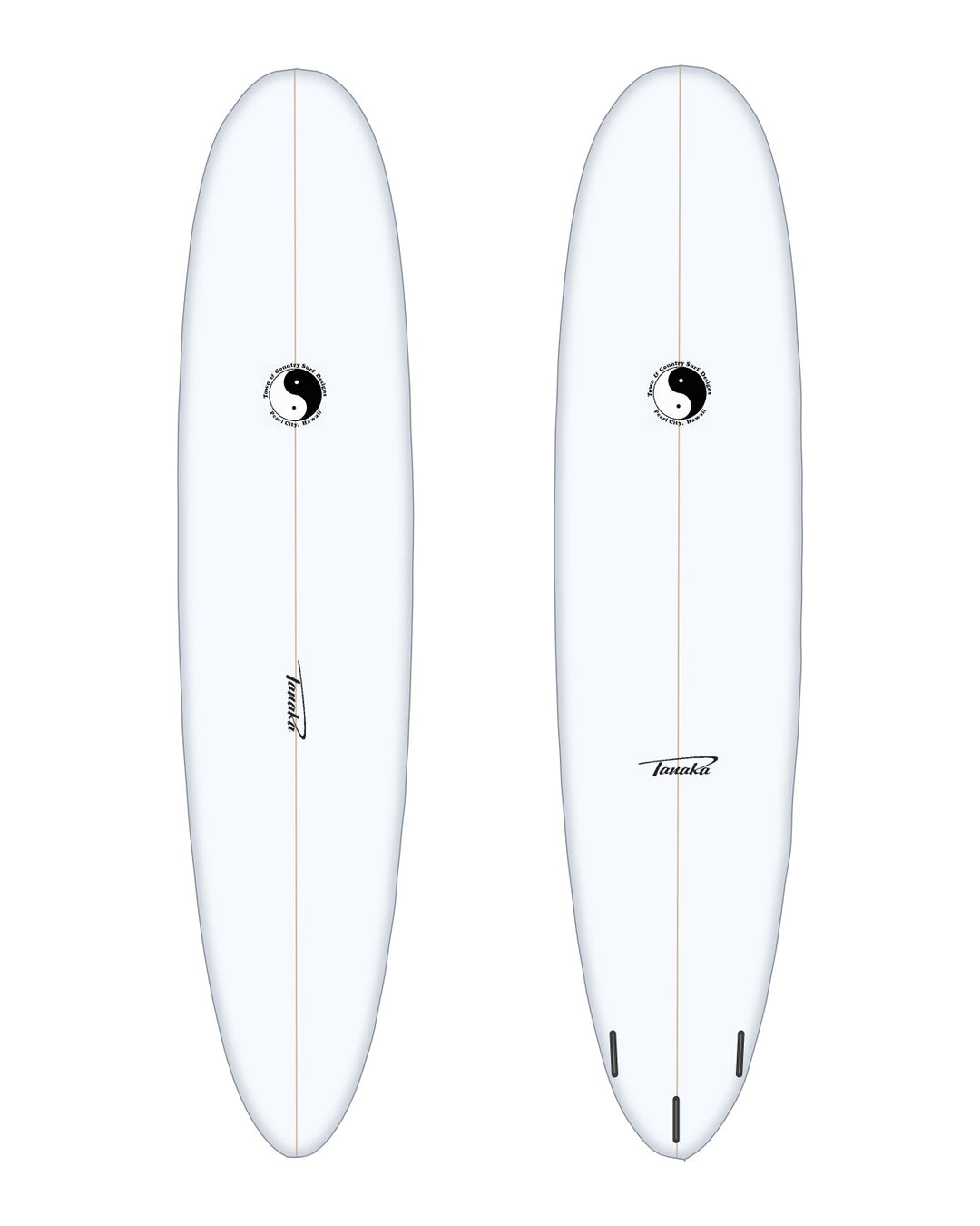 Tri Con surfboard in white – deck and bottom